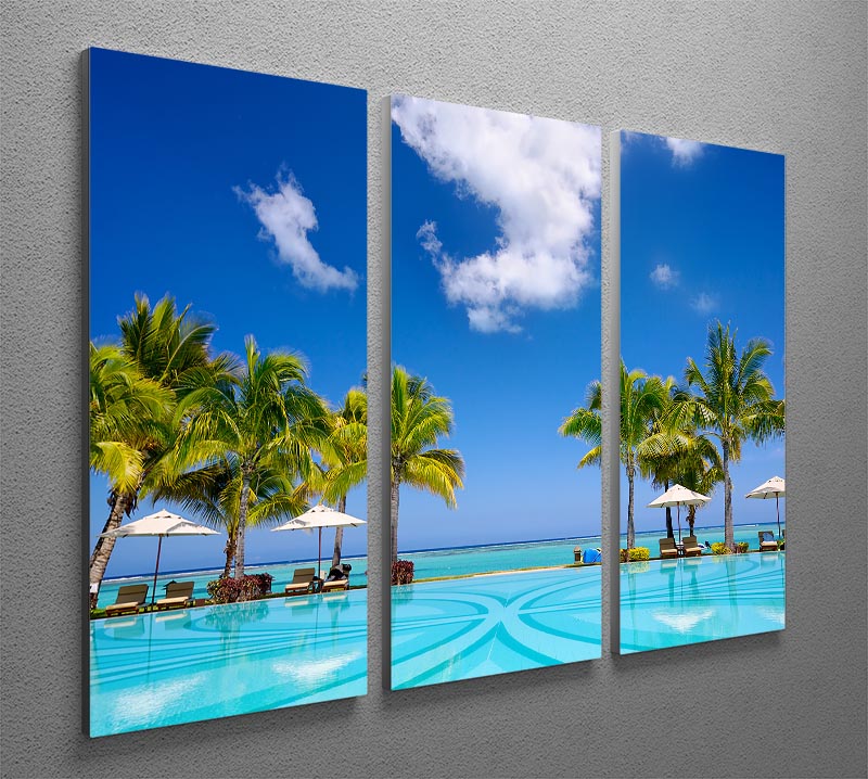 Tropical beach resort with lounge chairs 3 Split Panel Canvas Print - Canvas Art Rocks - 2