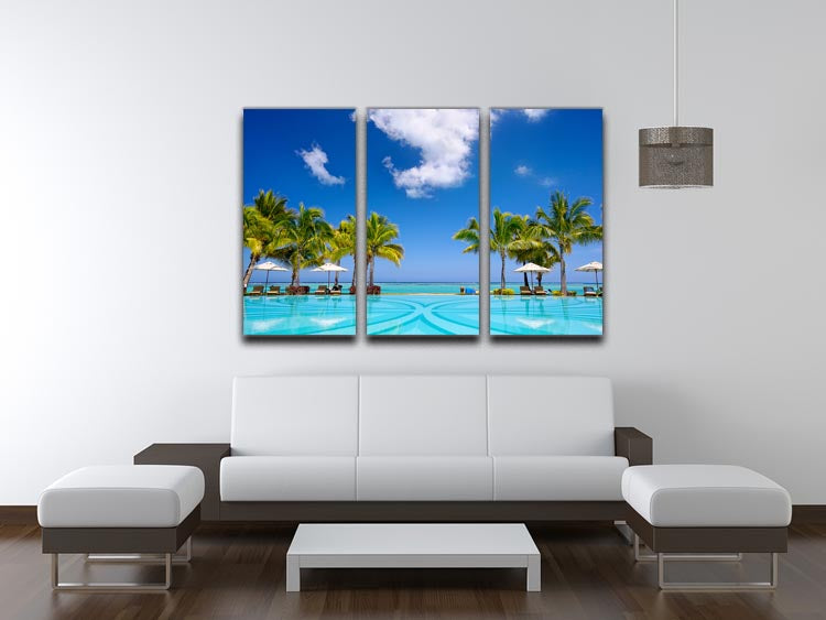 Tropical beach resort with lounge chairs 3 Split Panel Canvas Print - Canvas Art Rocks - 3