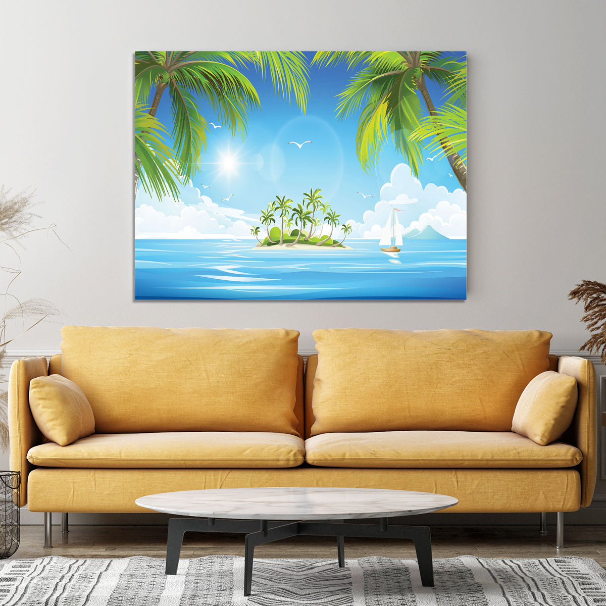 Tropical island with palm trees Canvas Print or Poster - Canvas Art Rocks - 4