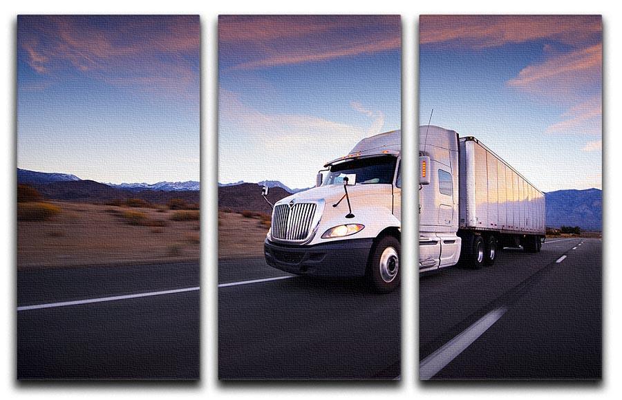 Truck and highway at sunset 3 Split Panel Canvas Print - Canvas Art Rocks - 1