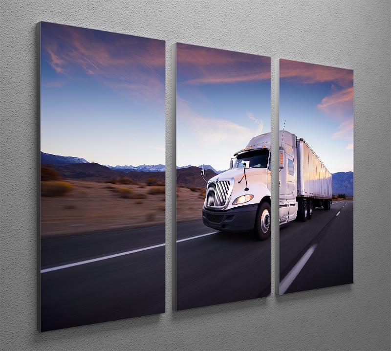 Truck and highway at sunset 3 Split Panel Canvas Print - Canvas Art Rocks - 2