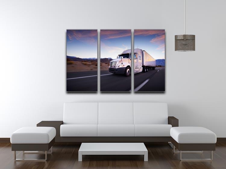 Truck and highway at sunset 3 Split Panel Canvas Print - Canvas Art Rocks - 3