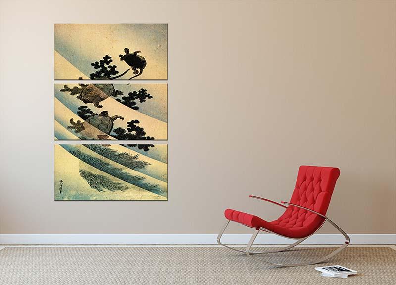 Turtles by Hokusai 3 Split Panel Canvas Print - Canvas Art Rocks - 2