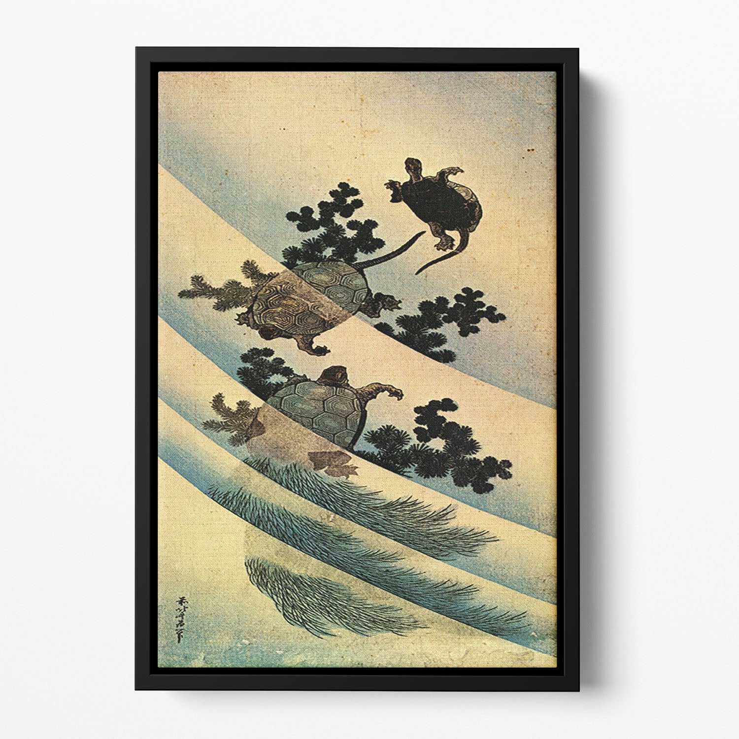 Turtles by Hokusai Floating Framed Canvas
