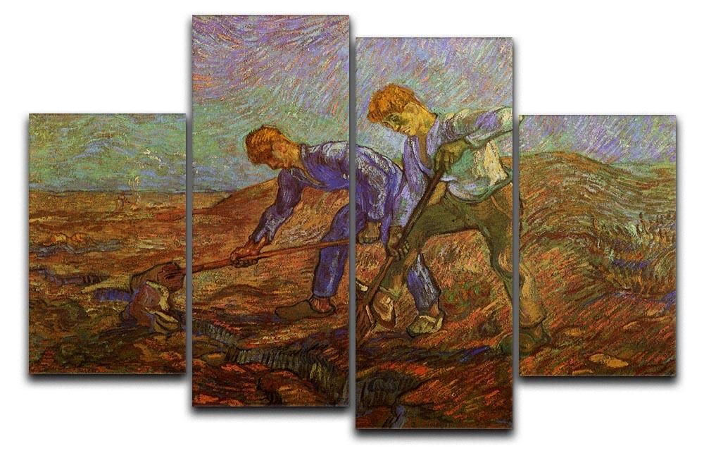 Two Peasants Digging by Van Gogh 4 Split Panel Canvas  - Canvas Art Rocks - 1