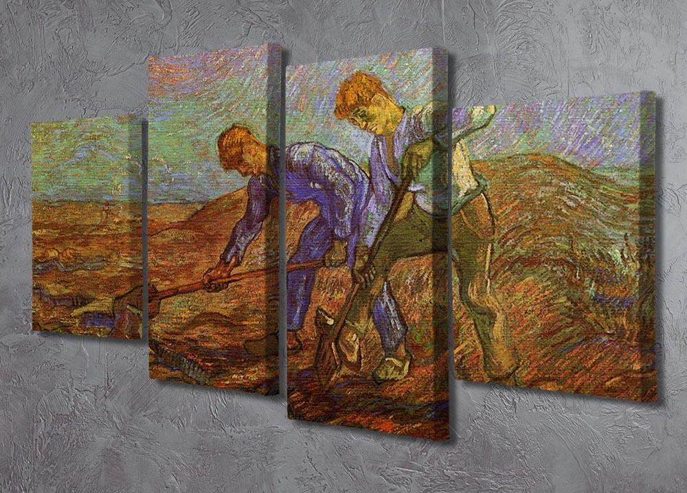 Two Peasants Digging by Van Gogh 4 Split Panel Canvas - Canvas Art Rocks - 2