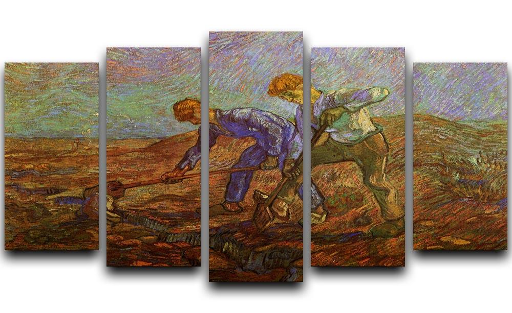 Two Peasants Digging by Van Gogh 5 Split Panel Canvas  - Canvas Art Rocks - 1