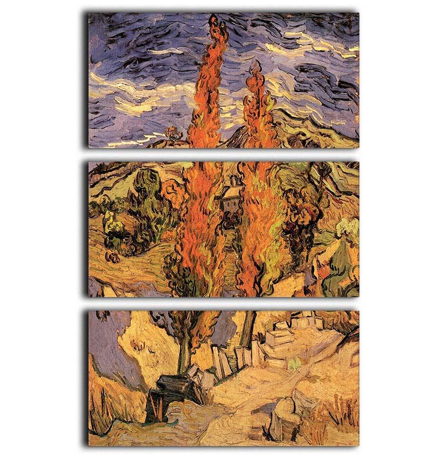 Two Poplars on a Road Through the Hills by Van Gogh 3 Split Panel Canvas Print - Canvas Art Rocks - 1