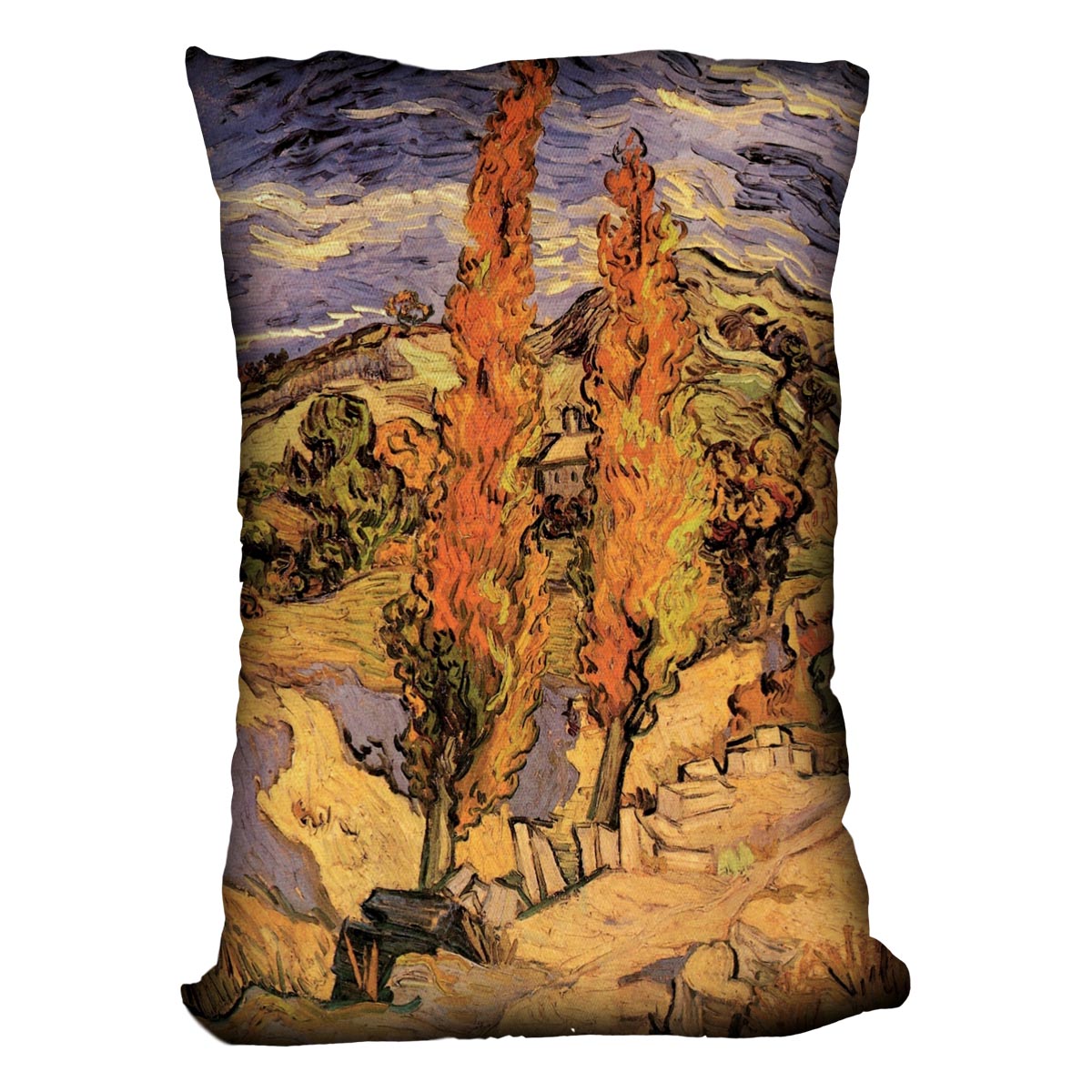 Two Poplars on a Road Through the Hills by Van Gogh Cushion
