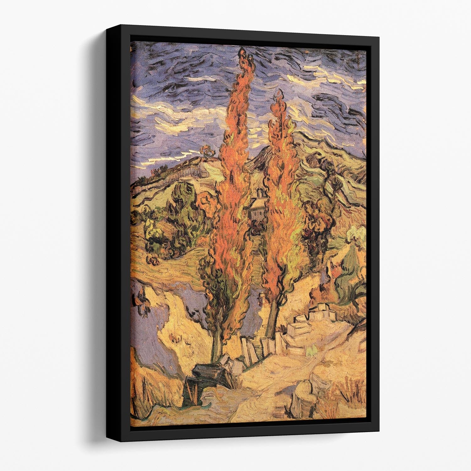 Two Poplars on a Road Through the Hills by Van Gogh Floating Framed Canvas