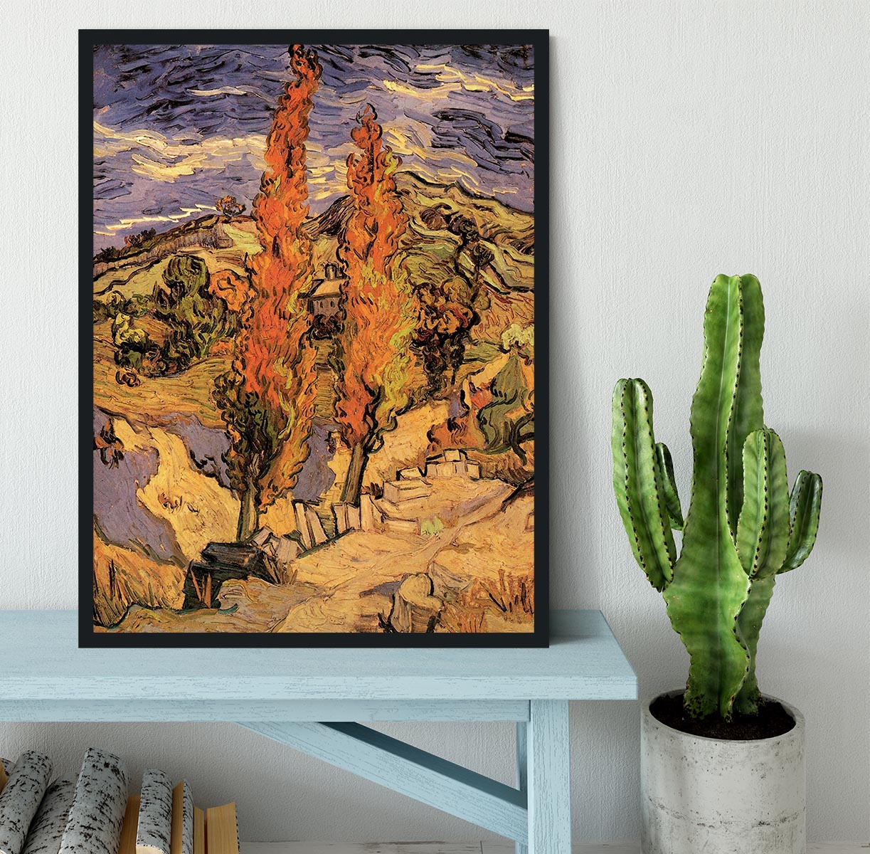Two Poplars on a Road Through the Hills by Van Gogh Framed Print - Canvas Art Rocks - 2