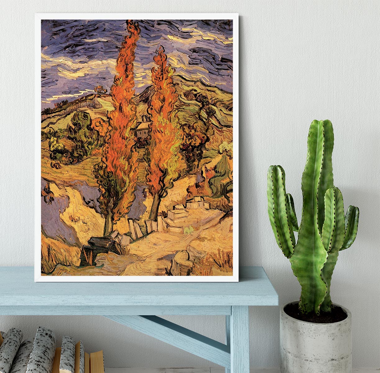 Two Poplars on a Road Through the Hills by Van Gogh Framed Print - Canvas Art Rocks -6