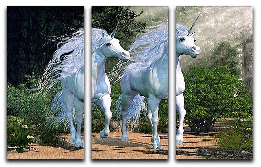 Two buck unicorns run together 3 Split Panel Canvas Print - Canvas Art Rocks - 1