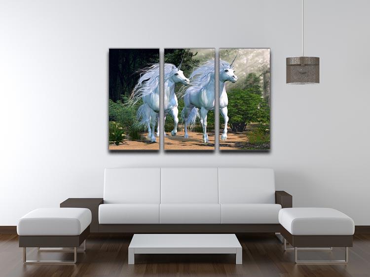 Two buck unicorns run together 3 Split Panel Canvas Print - Canvas Art Rocks - 3