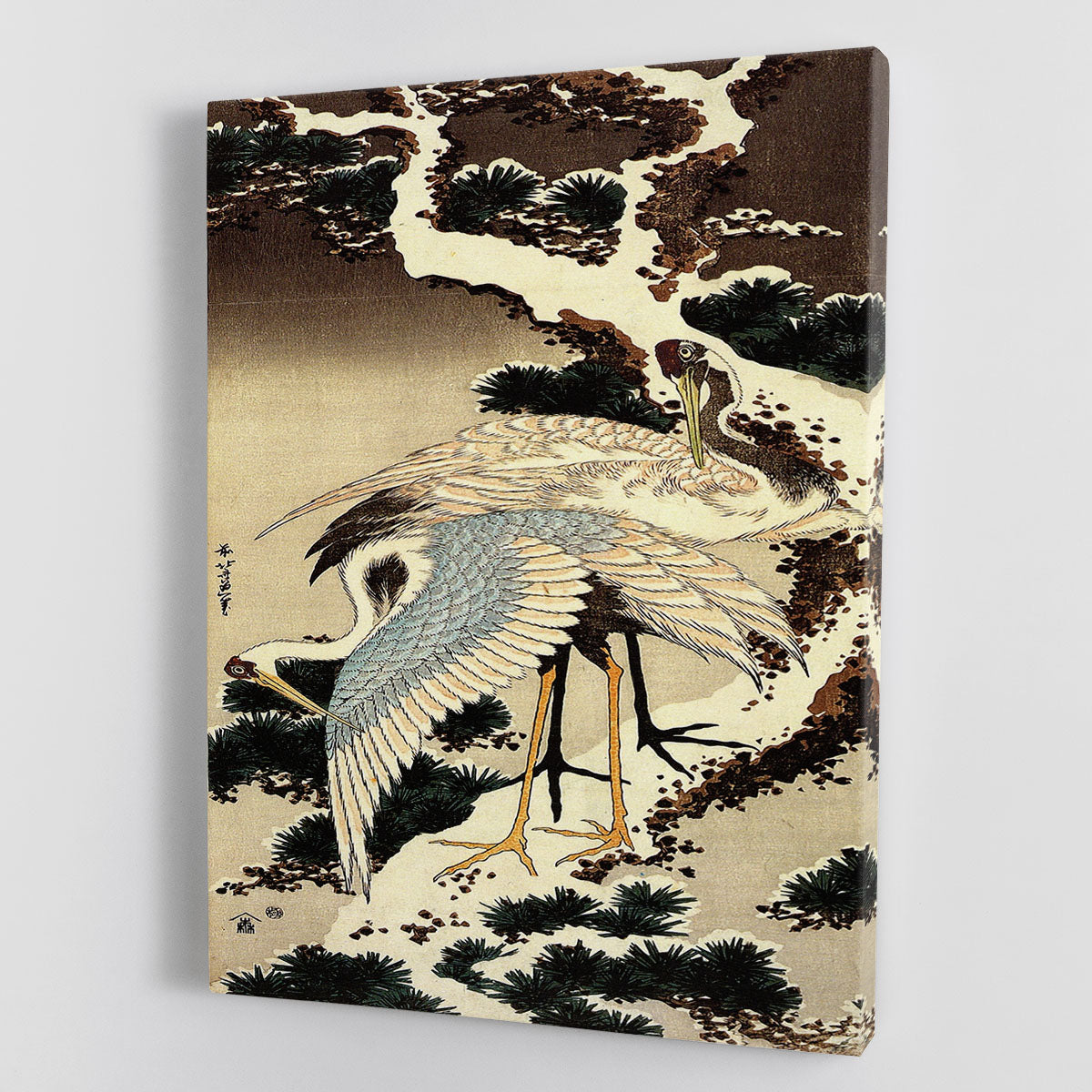 Two cranes on a pine covered with snow by Hokusai Canvas Print or Poster - Canvas Art Rocks - 1
