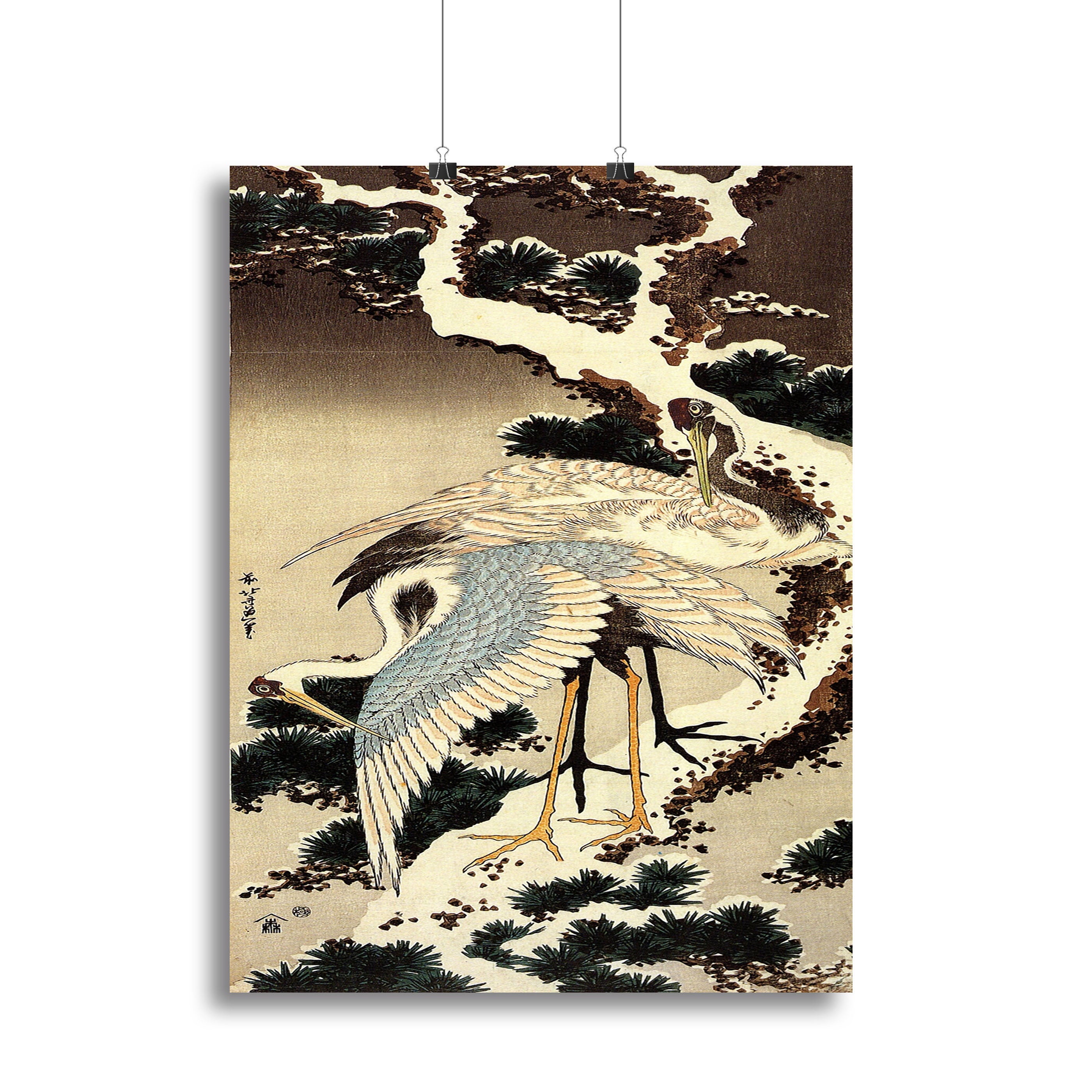 Two cranes on a pine covered with snow by Hokusai Canvas Print or Poster - Canvas Art Rocks - 2