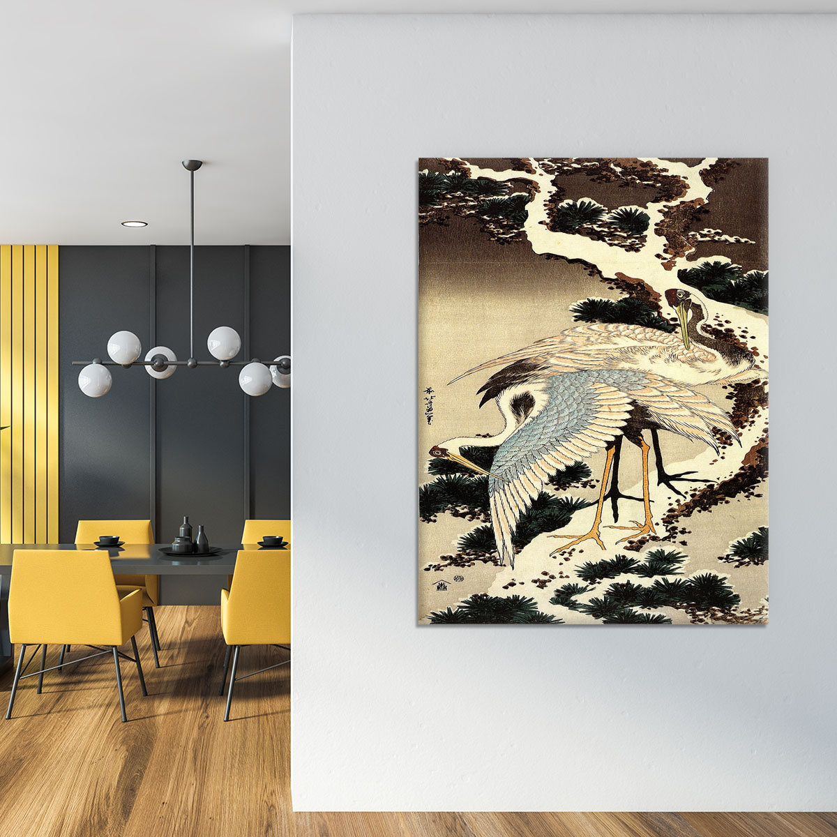 Two cranes on a pine covered with snow by Hokusai Canvas Print or Poster - Canvas Art Rocks - 4