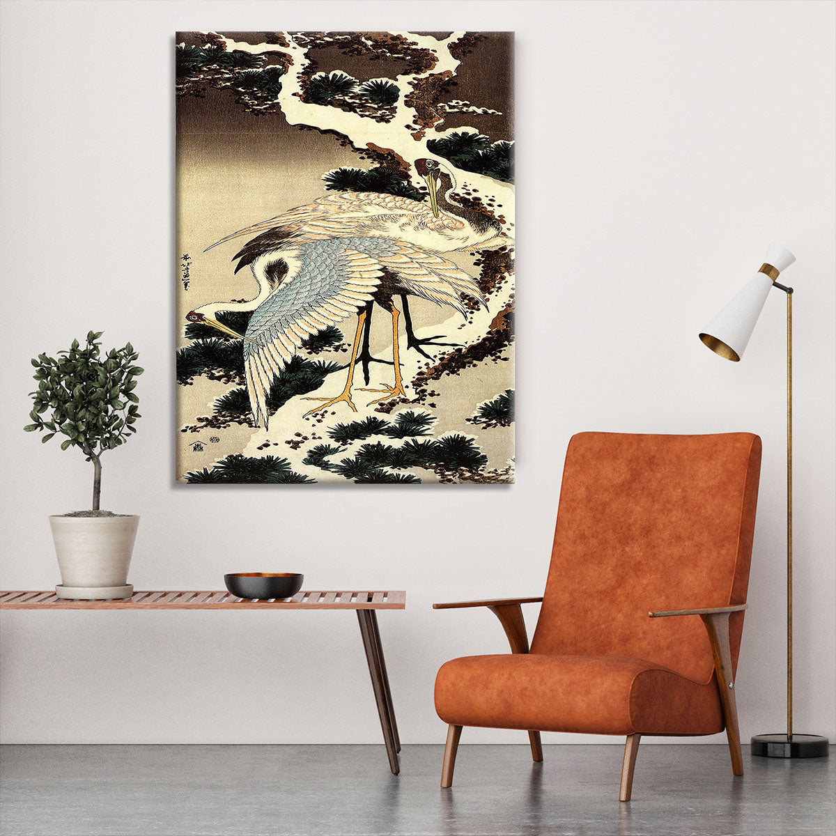 Two cranes on a pine covered with snow by Hokusai Canvas Print or Poster - Canvas Art Rocks - 6