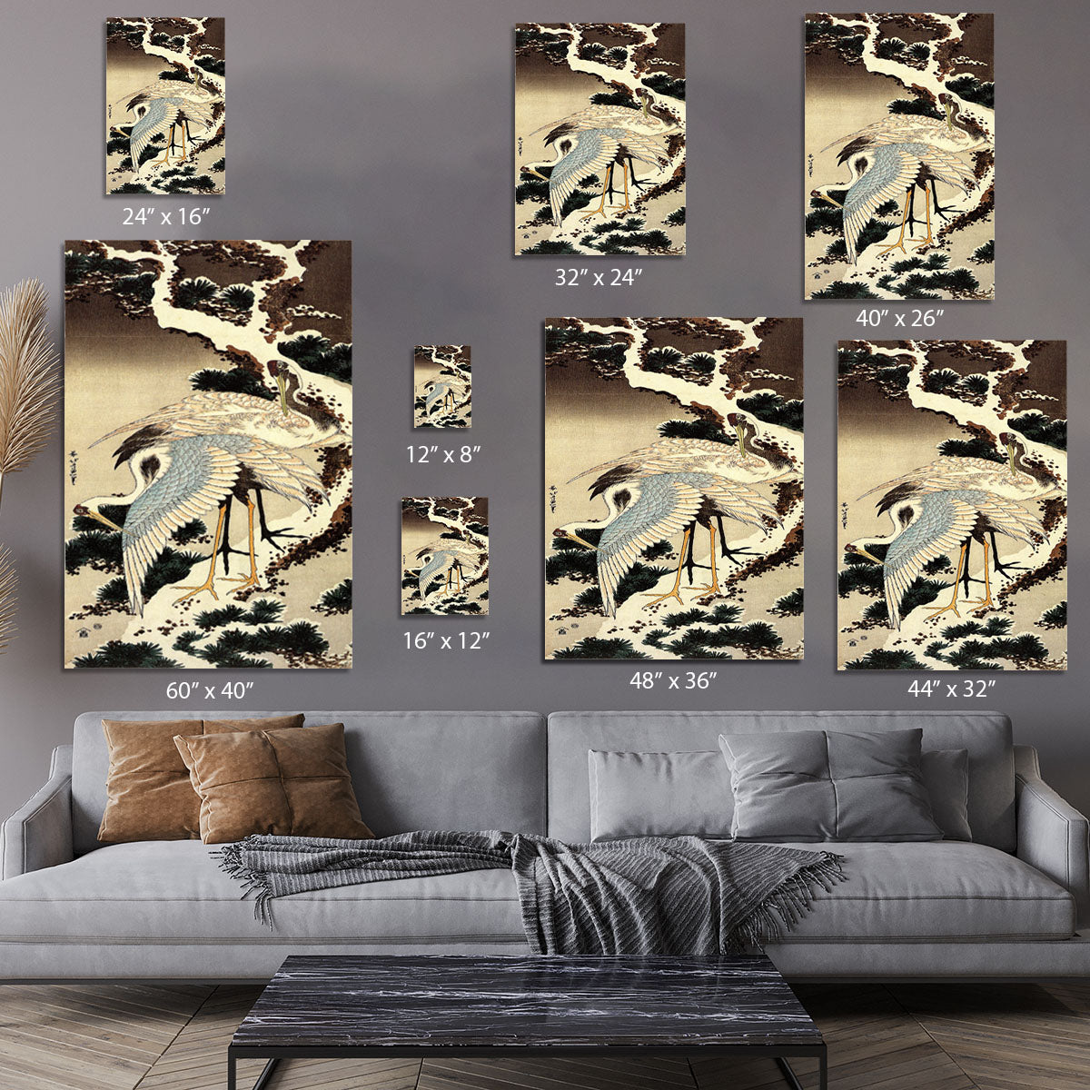 Two cranes on a pine covered with snow by Hokusai Canvas Print or Poster - Canvas Art Rocks - 7