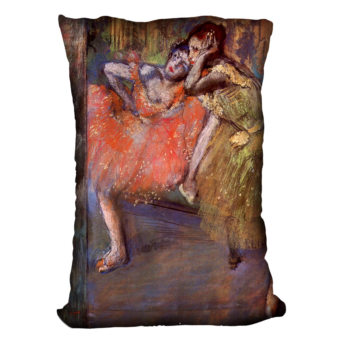 Two dancers behind the scenes by Degas Cushion