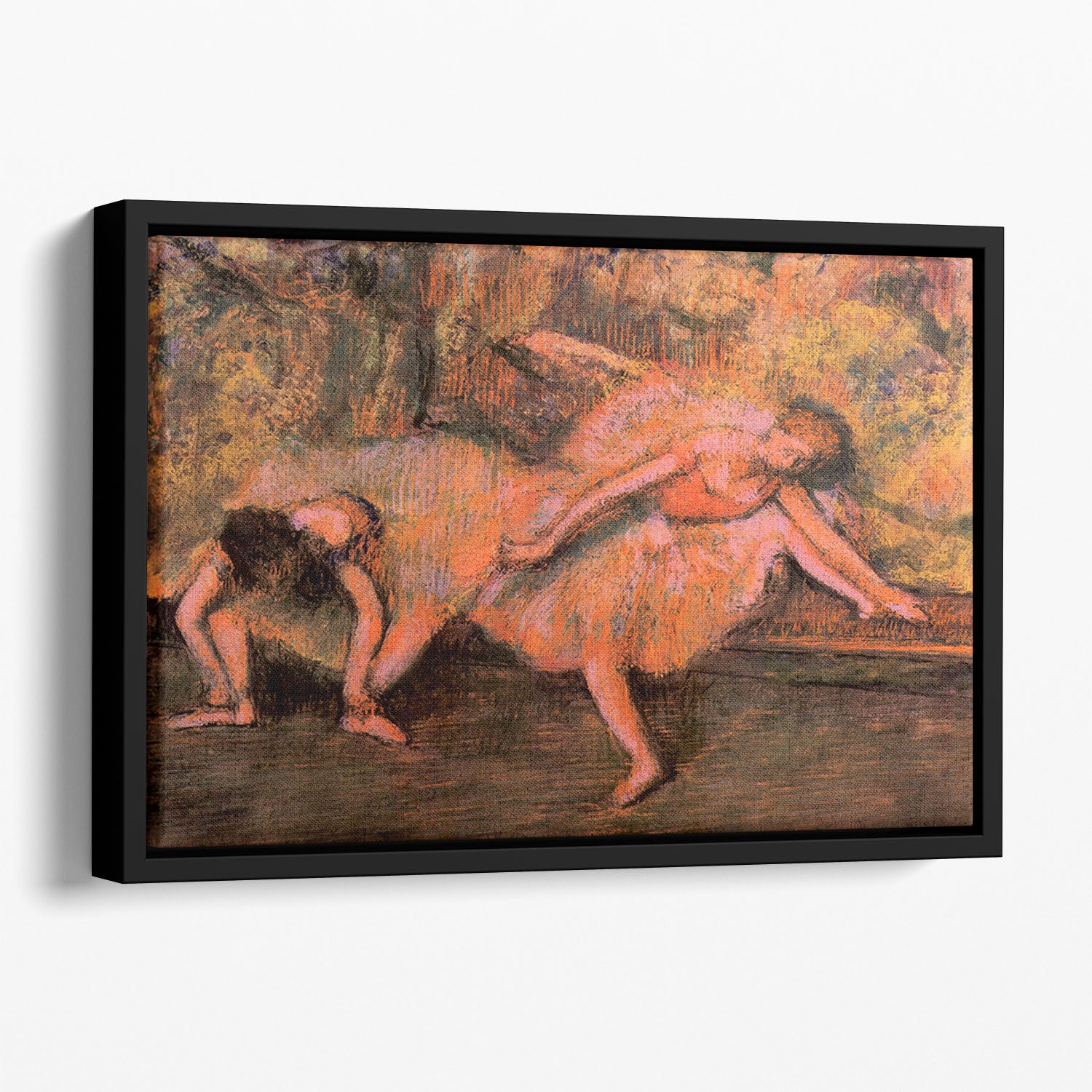 Two dancers on a bank by Degas Floating Framed Canvas