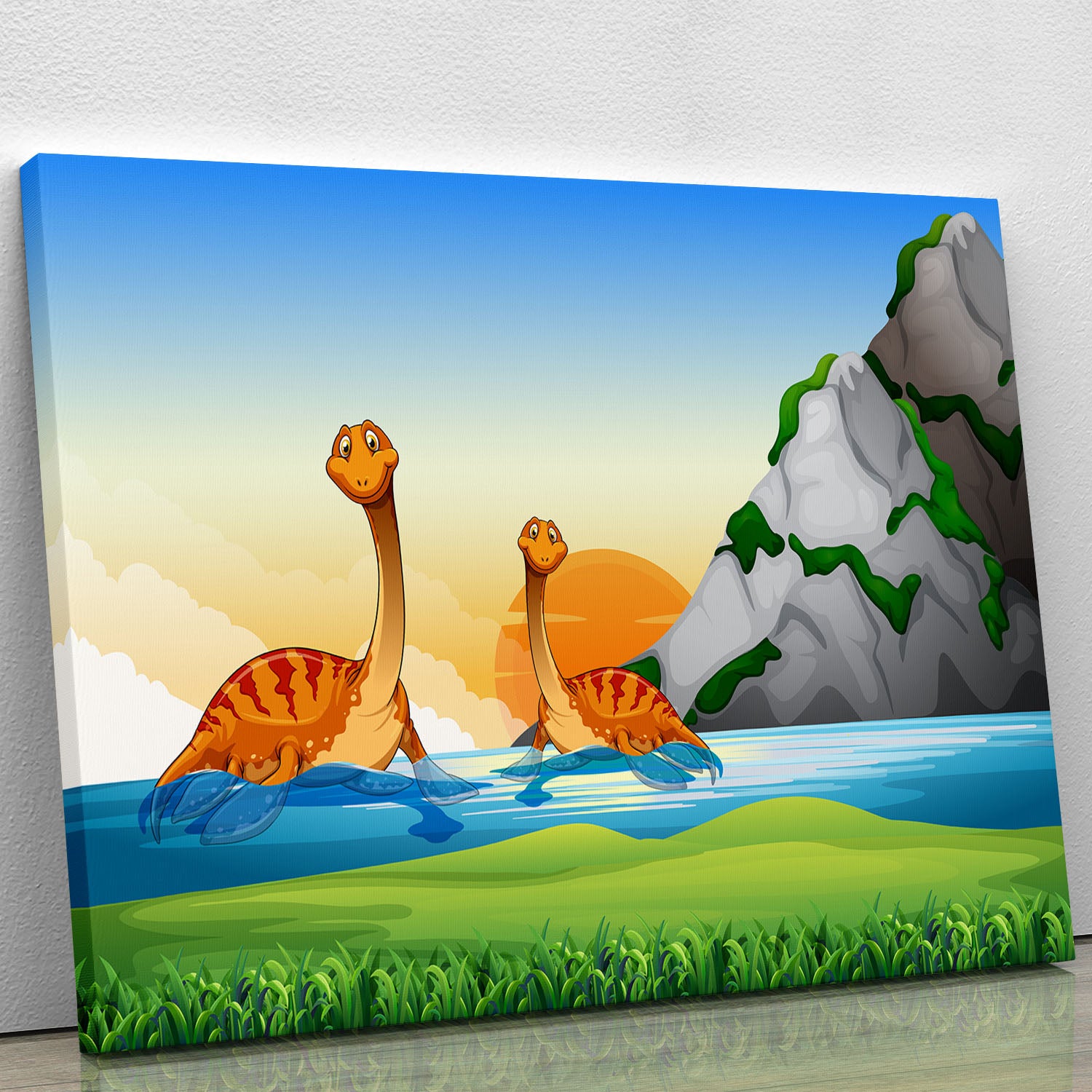 Two dinosaurs in the lake Canvas Print or Poster - Canvas Art Rocks - 1