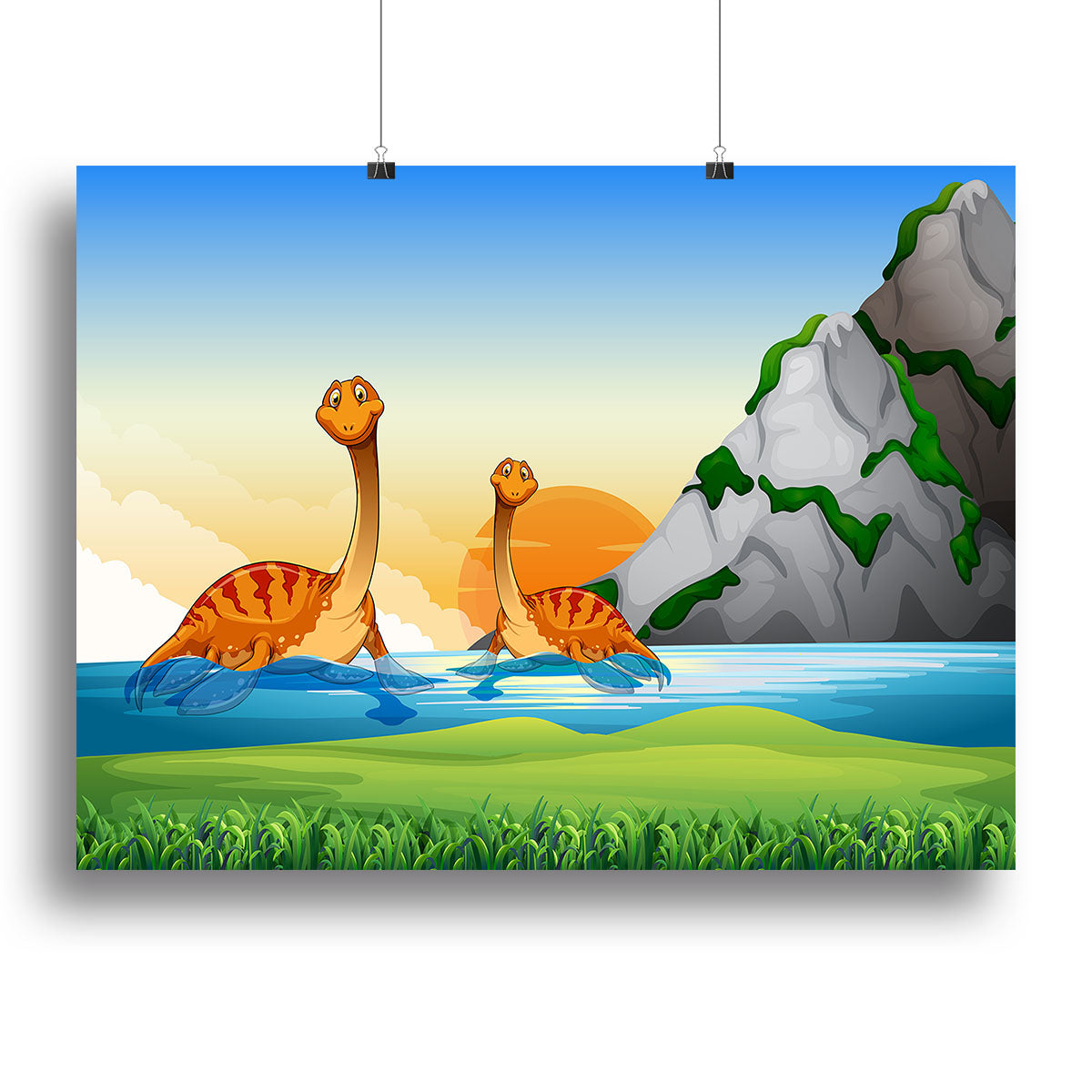 Two dinosaurs in the lake Canvas Print or Poster - Canvas Art Rocks - 2