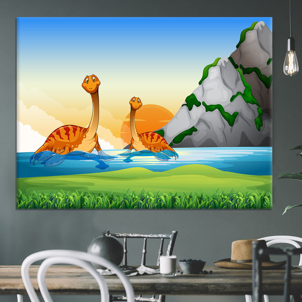 Two dinosaurs in the lake Canvas Print or Poster - Canvas Art Rocks - 3