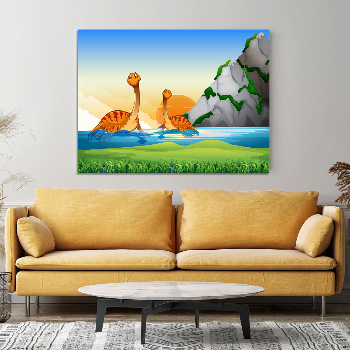Two dinosaurs in the lake Canvas Print or Poster - Canvas Art Rocks - 4