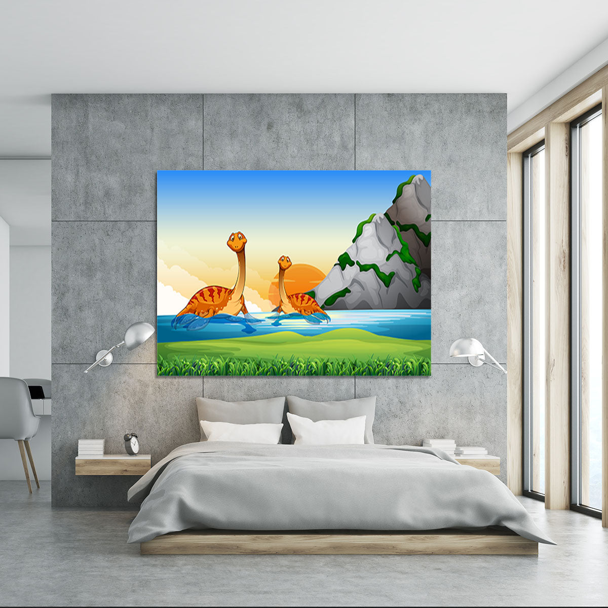 Two dinosaurs in the lake Canvas Print or Poster - Canvas Art Rocks - 5