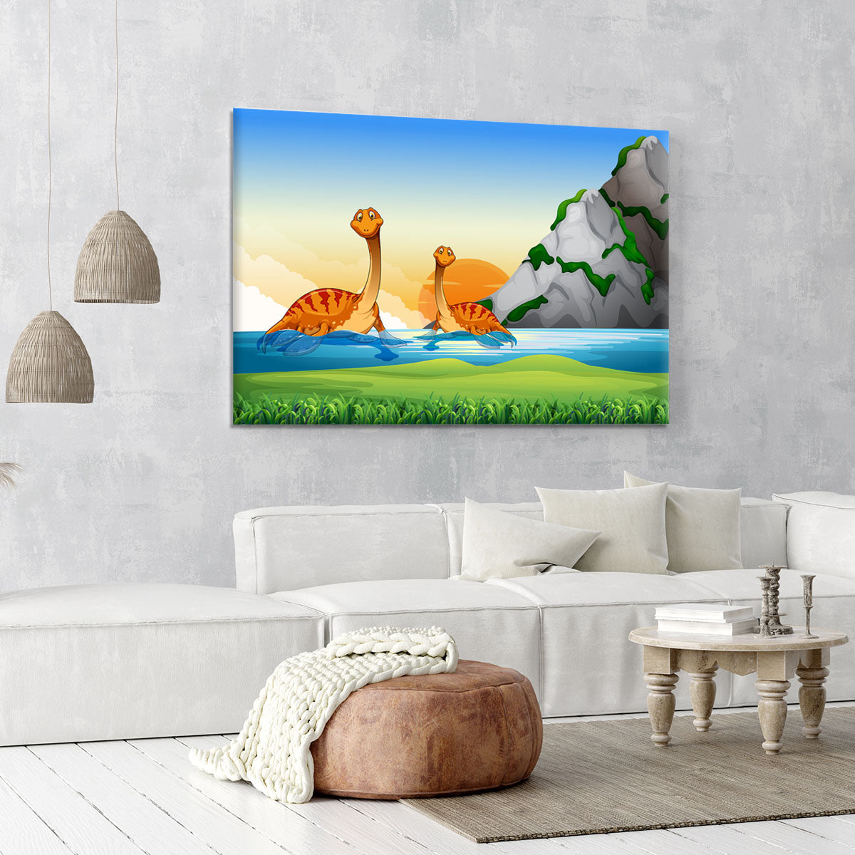 Two dinosaurs in the lake Canvas Print or Poster - Canvas Art Rocks - 6