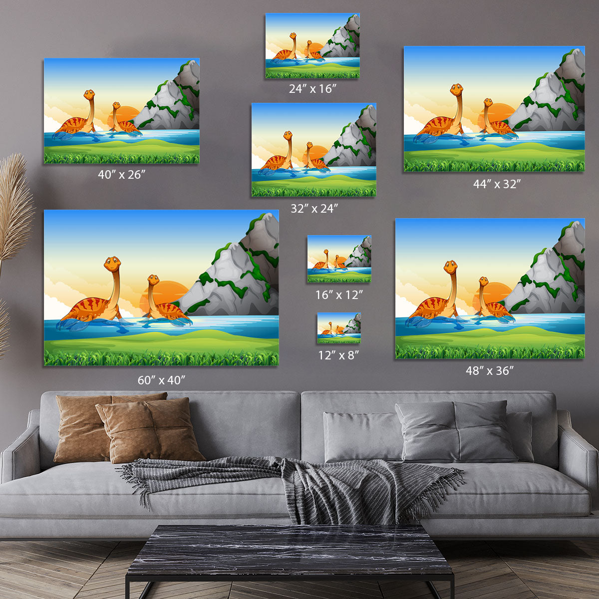 Two dinosaurs in the lake Canvas Print or Poster - Canvas Art Rocks - 7