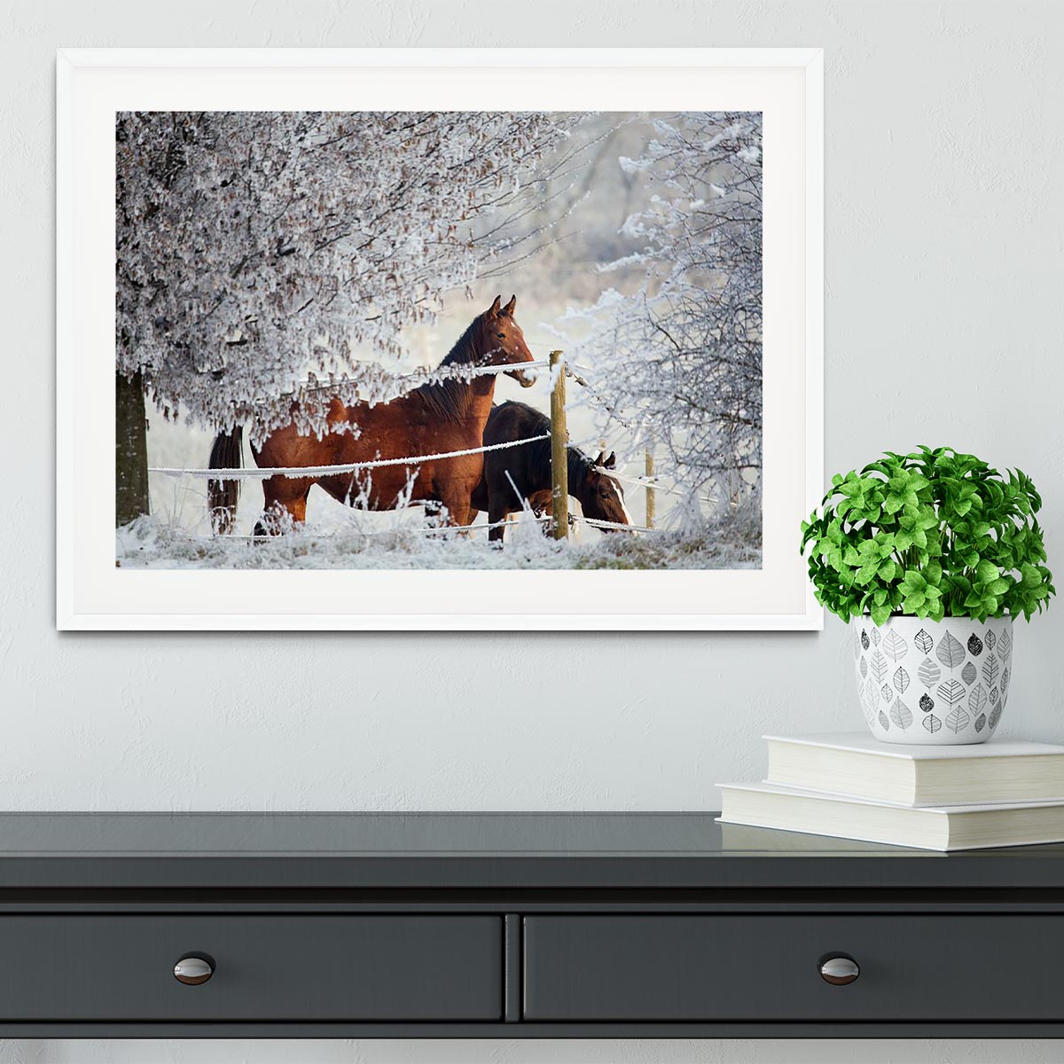 Two horses in a winter landscape Framed Print - Canvas Art Rocks - 5