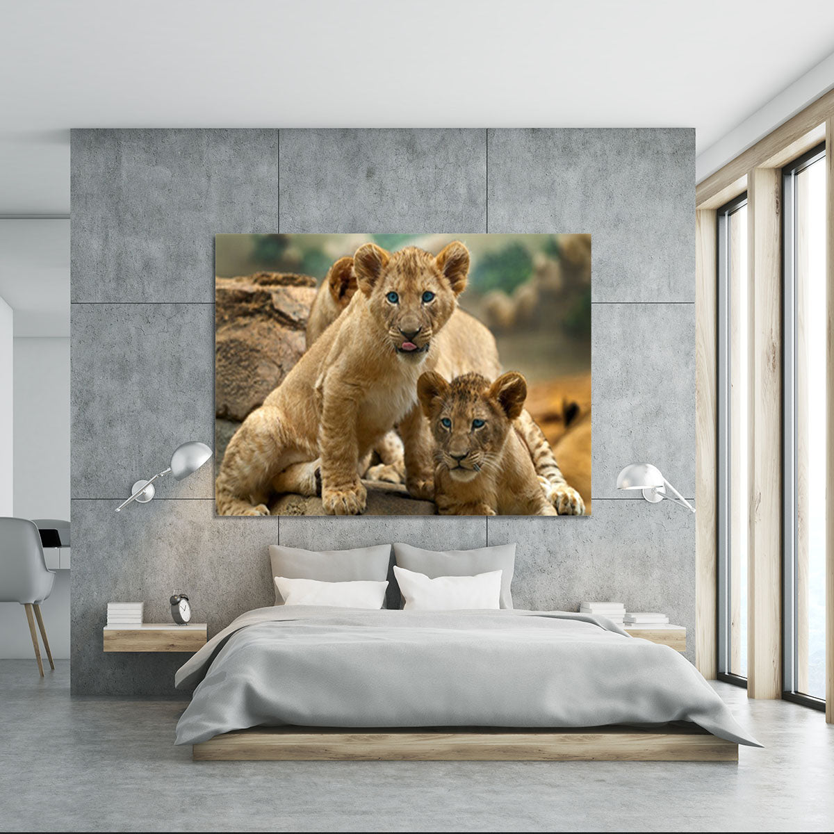 Two little Lion Cubs looking at something Canvas Print or Poster - Canvas Art Rocks - 5