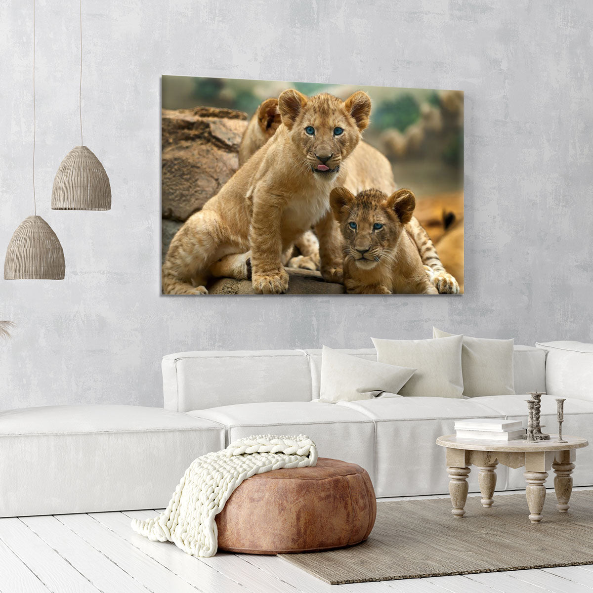 Two little Lion Cubs looking at something Canvas Print or Poster - Canvas Art Rocks - 6