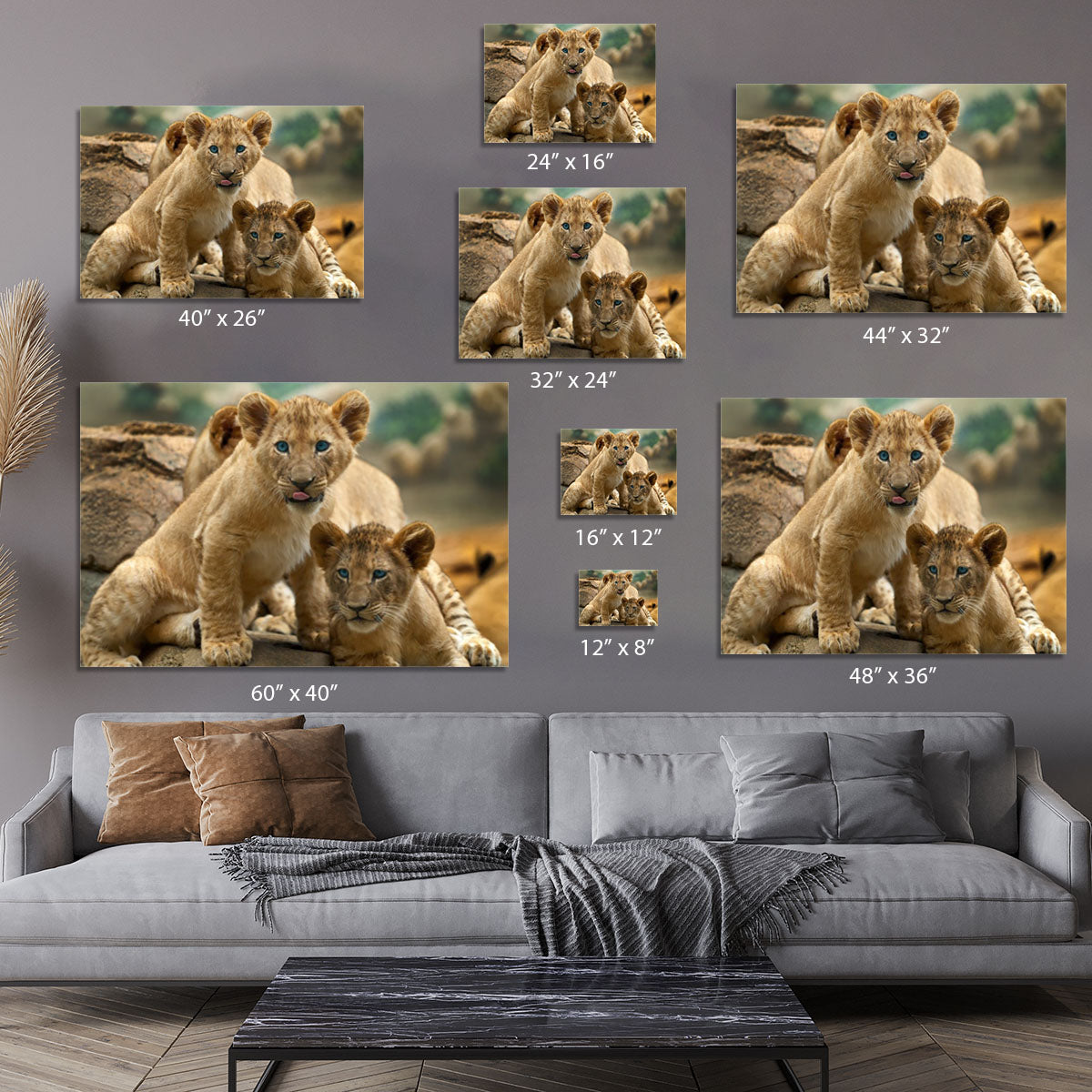 Two little Lion Cubs looking at something Canvas Print or Poster - Canvas Art Rocks - 7