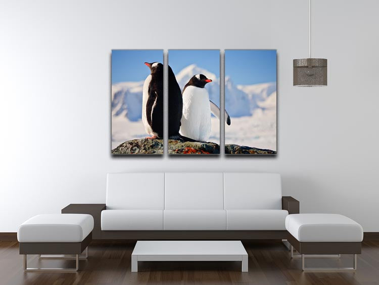 Two penguins dreaming sitting on a rock 3 Split Panel Canvas Print - Canvas Art Rocks - 3