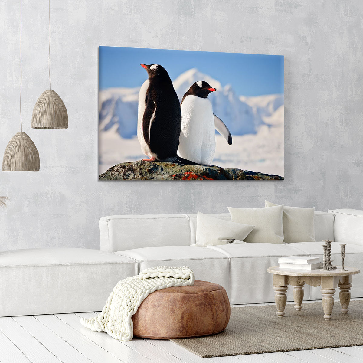 Two penguins dreaming sitting on a rock Canvas Print or Poster - Canvas Art Rocks - 6