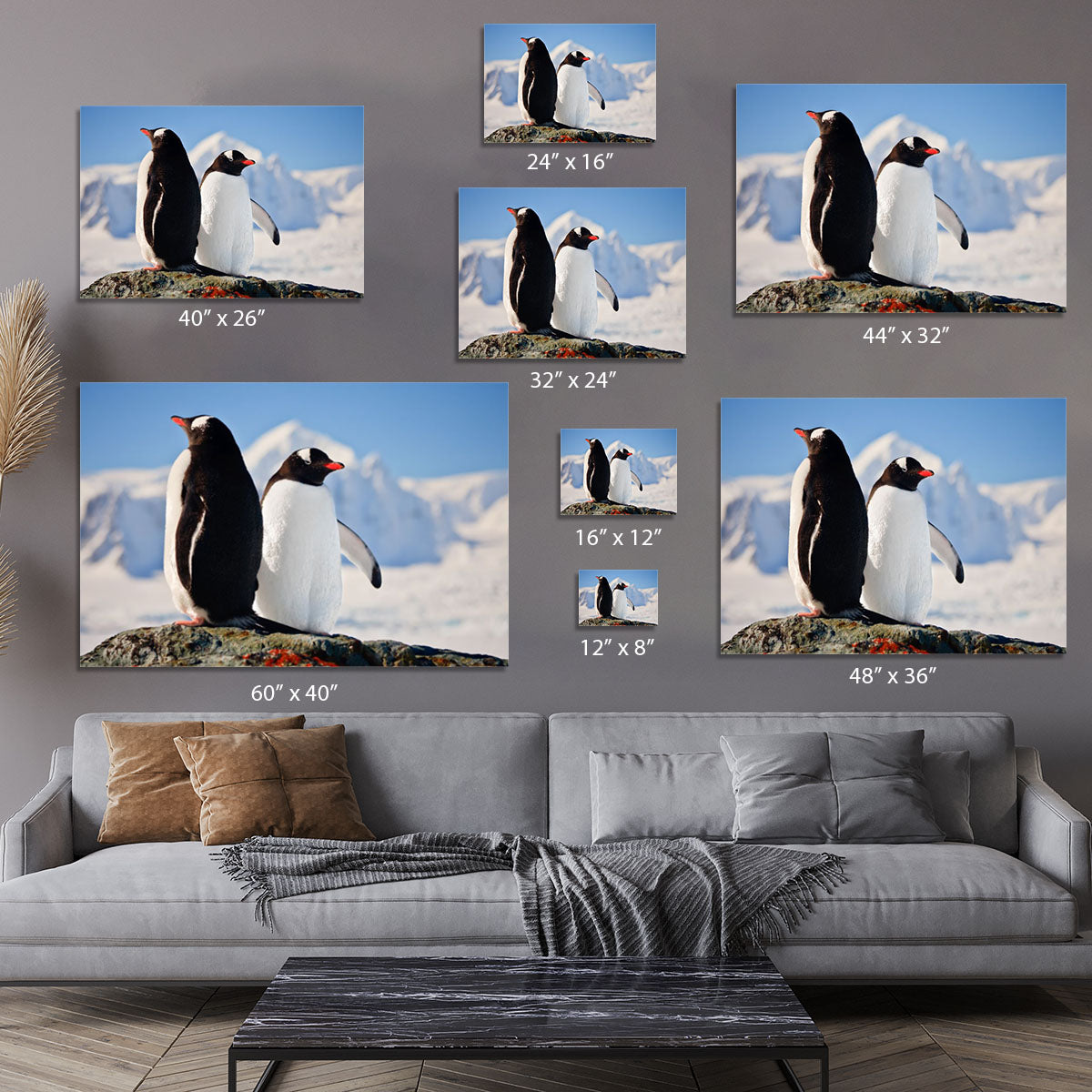 Two penguins dreaming sitting on a rock Canvas Print or Poster - Canvas Art Rocks - 7