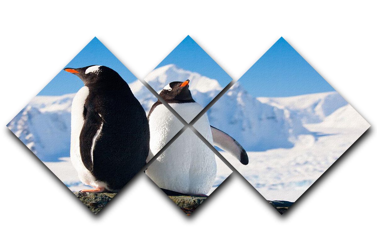 Two penguins dreaming together sitting on a rock 4 Square Multi Panel Canvas - Canvas Art Rocks - 1