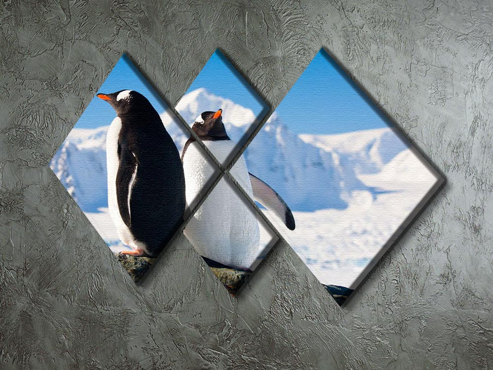 Two penguins dreaming together sitting on a rock 4 Square Multi Panel Canvas - Canvas Art Rocks - 2