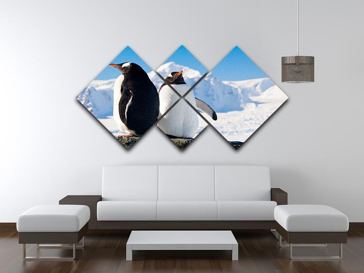 Two penguins dreaming together sitting on a rock 4 Square Multi Panel Canvas - Canvas Art Rocks - 3