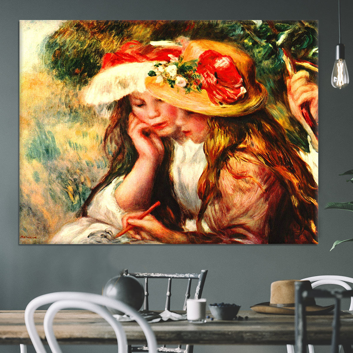 Two reading girls in a garden by Renoir Canvas Print or Poster - Canvas Art Rocks - 3