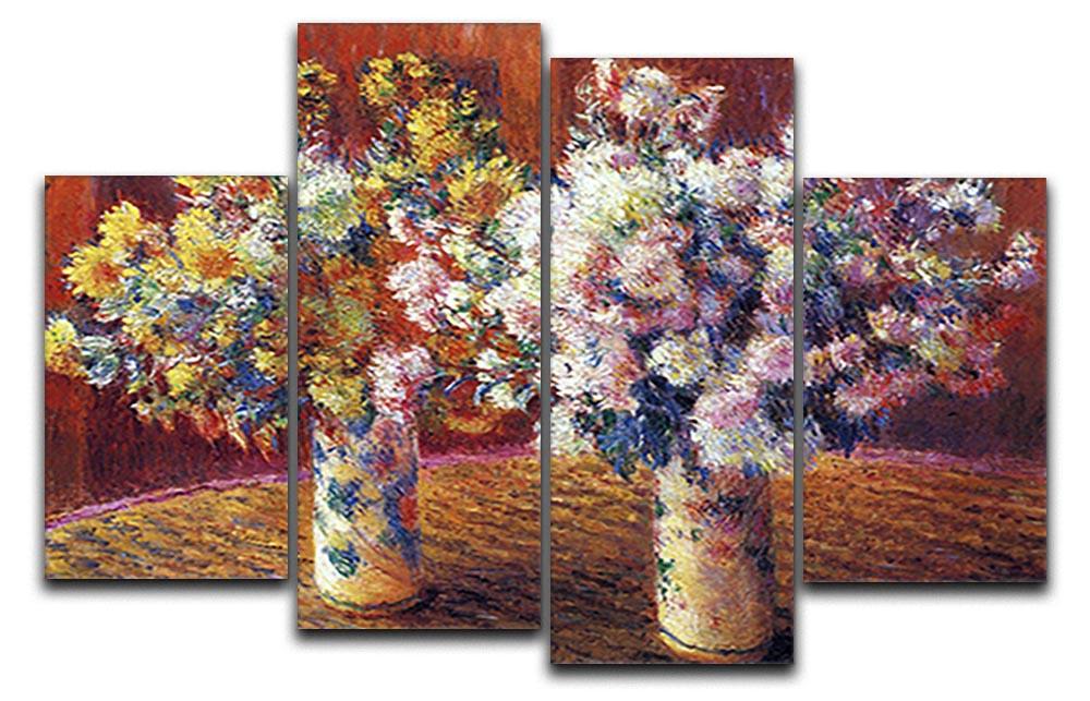 Two vases with Chrysanthemums by Monet 4 Split Panel Canvas  - Canvas Art Rocks - 1