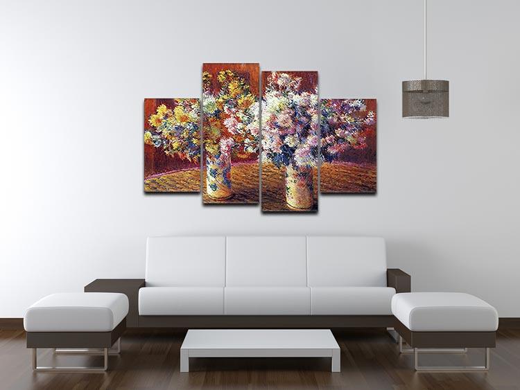 Two vases with Chrysanthemums by Monet 4 Split Panel Canvas - Canvas Art Rocks - 3