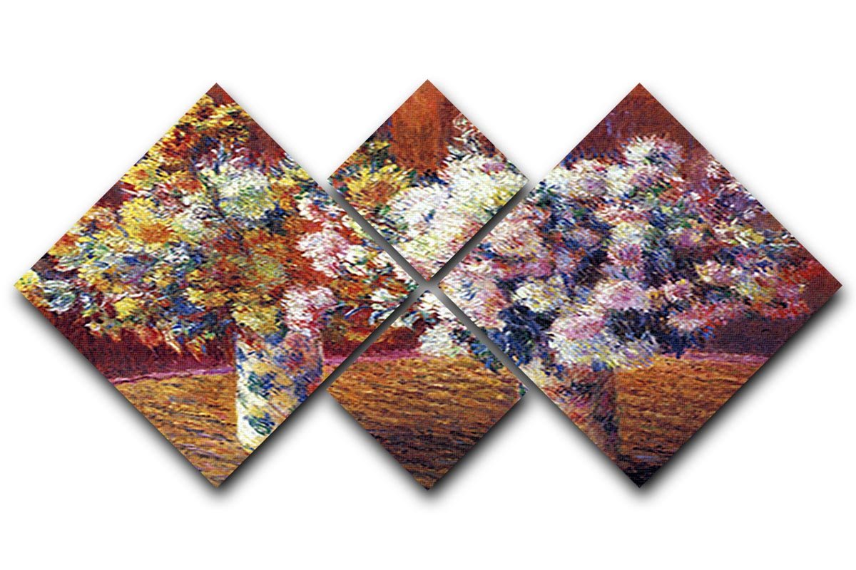 Two vases with Chrysanthemums by Monet 4 Square Multi Panel Canvas  - Canvas Art Rocks - 1