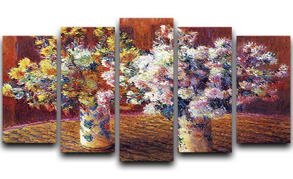 Two vases with Chrysanthemums by Monet 5 Split Panel Canvas  - Canvas Art Rocks - 1