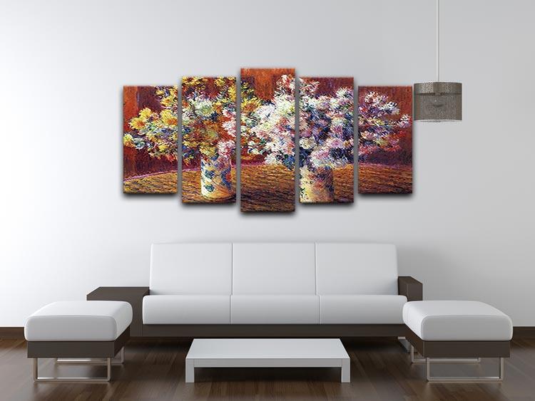 Two vases with Chrysanthemums by Monet 5 Split Panel Canvas - Canvas Art Rocks - 3