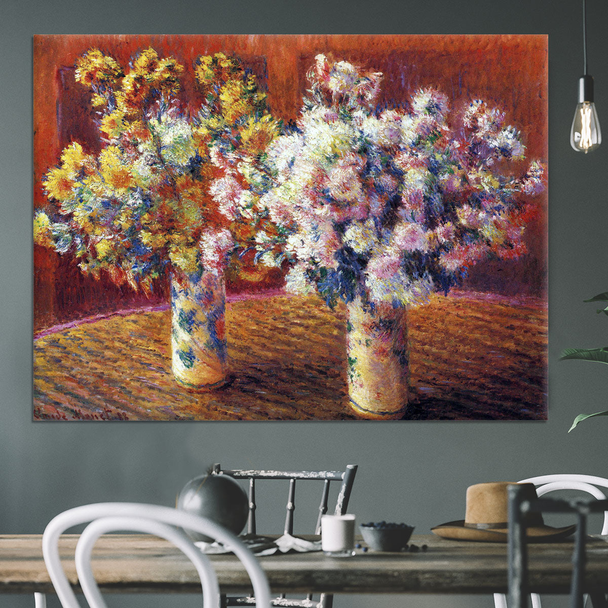Two vases with Chrysanthemums by Monet Canvas Print or Poster - Canvas Art Rocks - 3