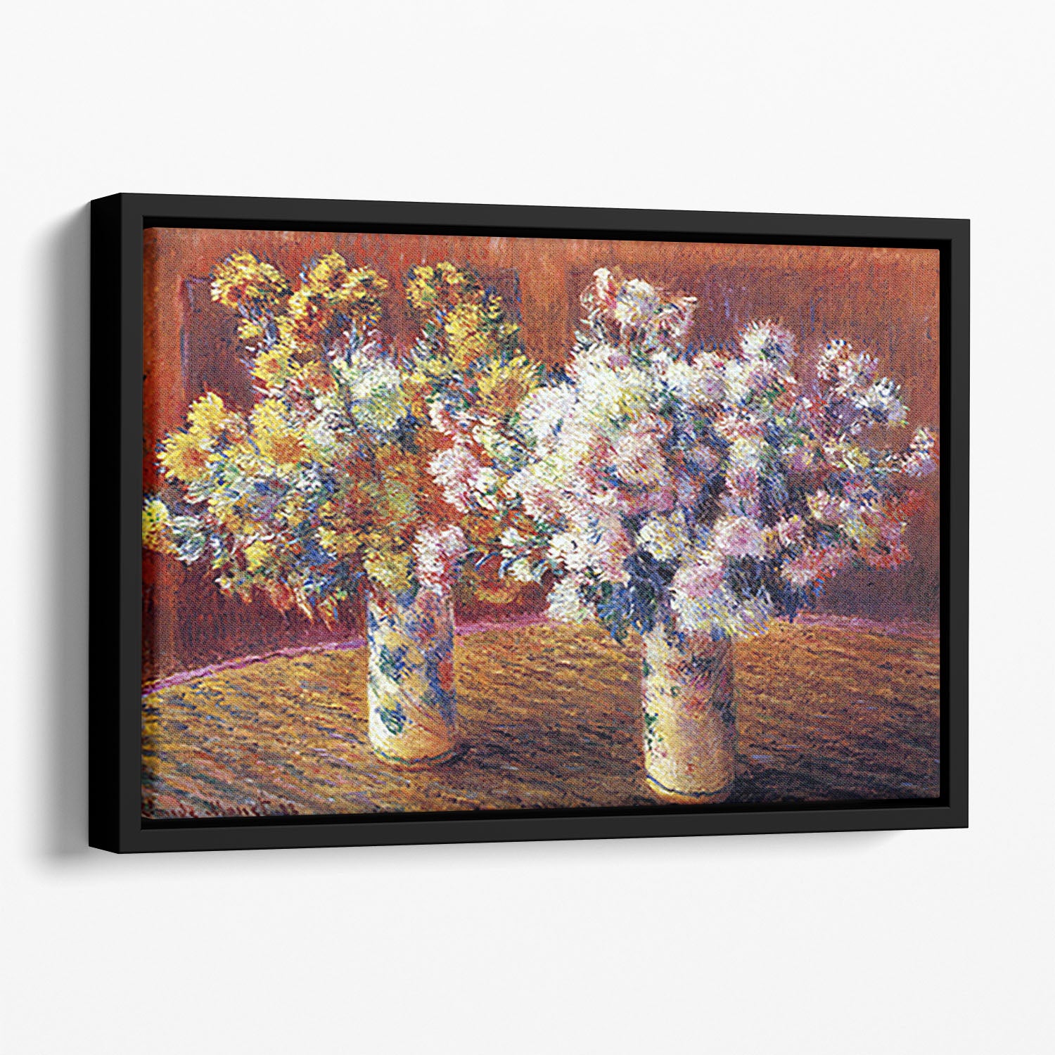 Two vases with Chrysanthemums by Monet Floating Framed Canvas